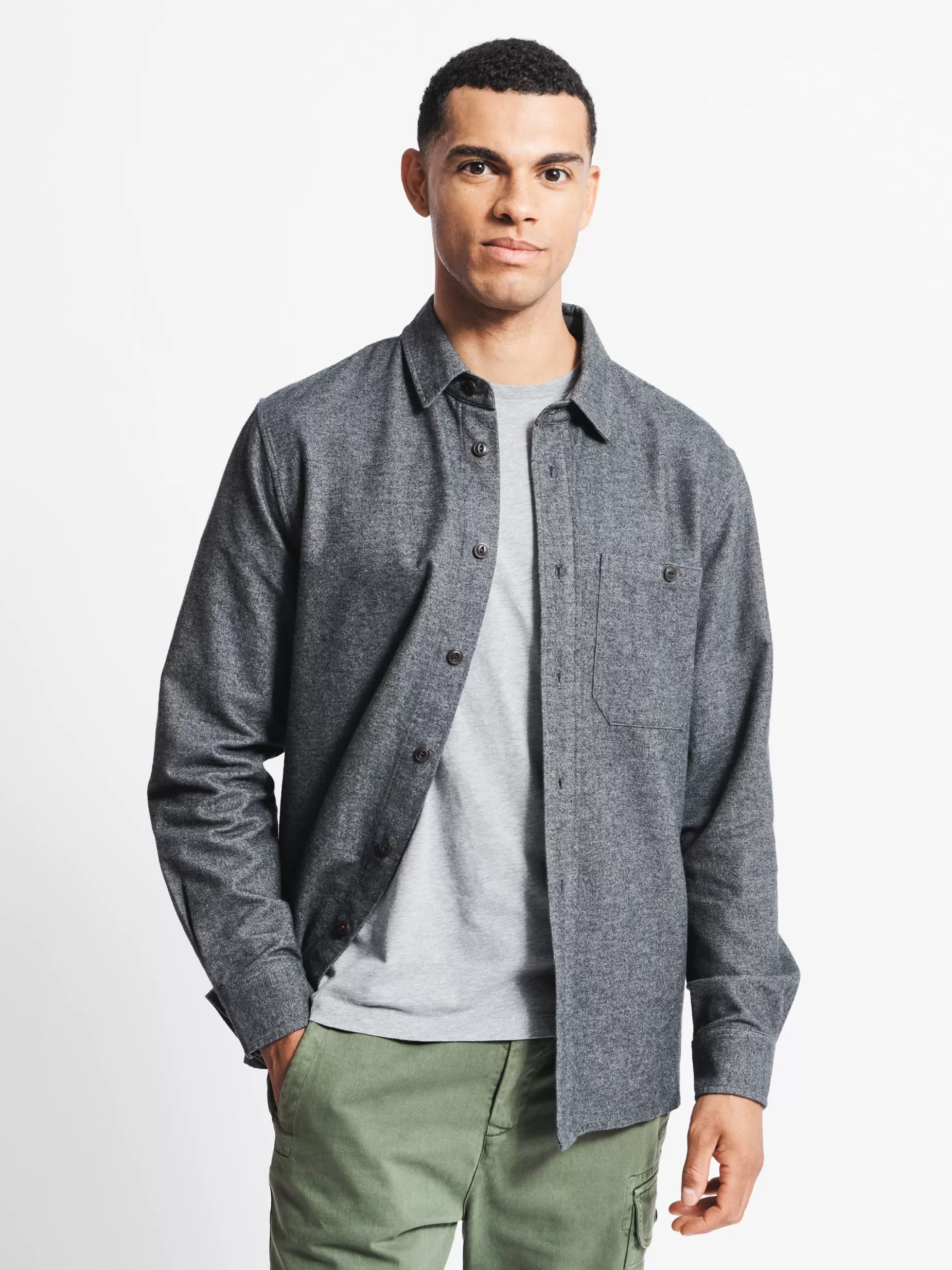 Fashion Aubin Barmer Marl Flannel Overshirt Grey