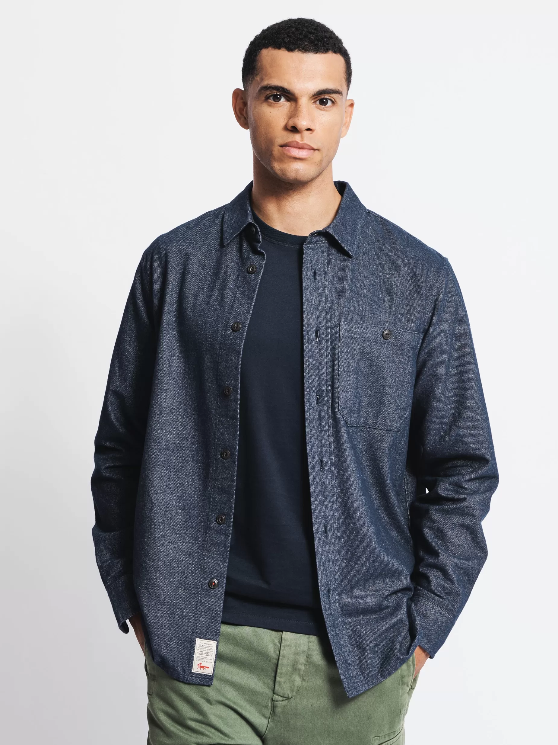 Outlet Aubin Barmer Marl Flannel Overshirt Navy