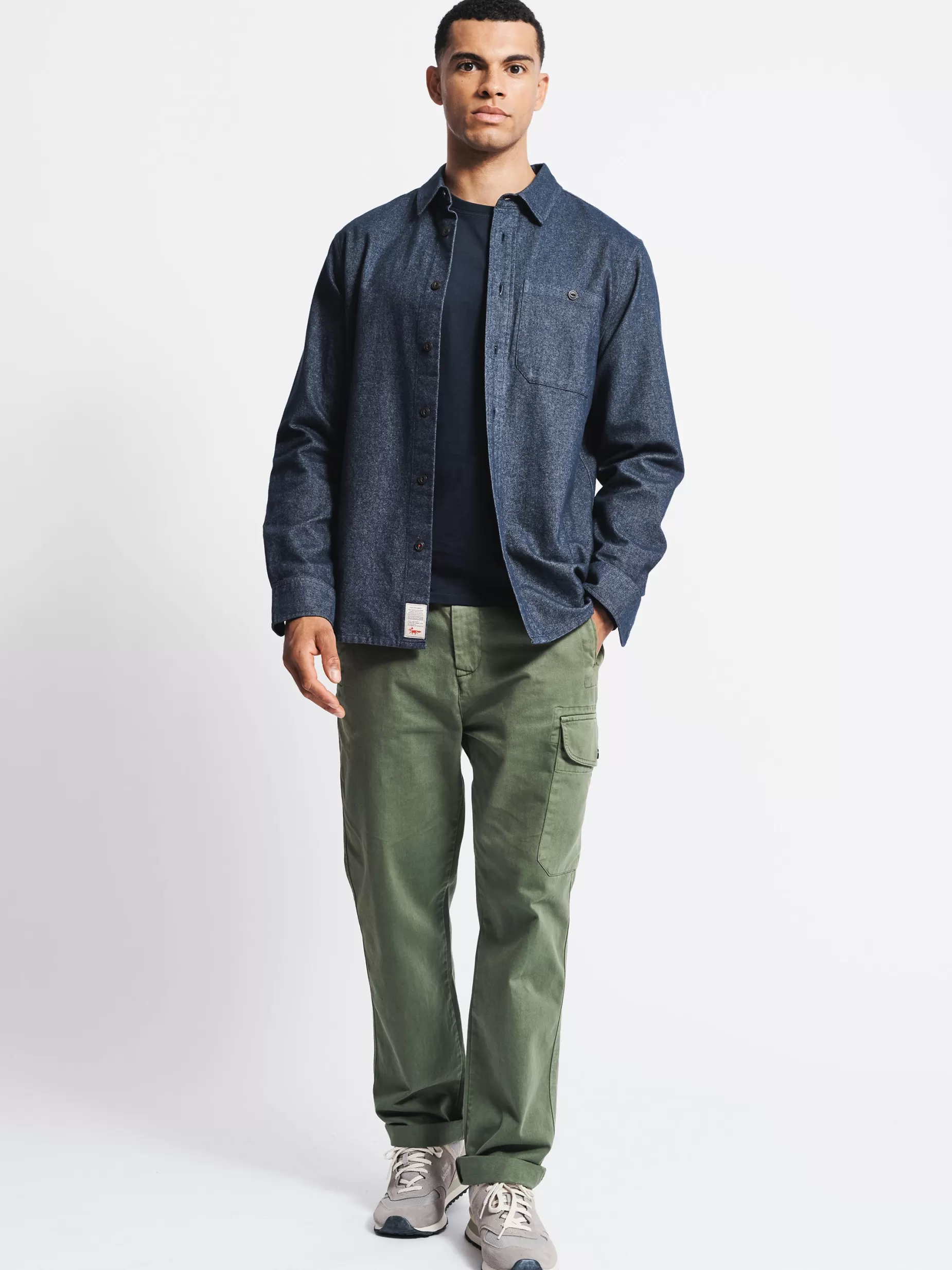 Outlet Aubin Barmer Marl Flannel Overshirt Navy