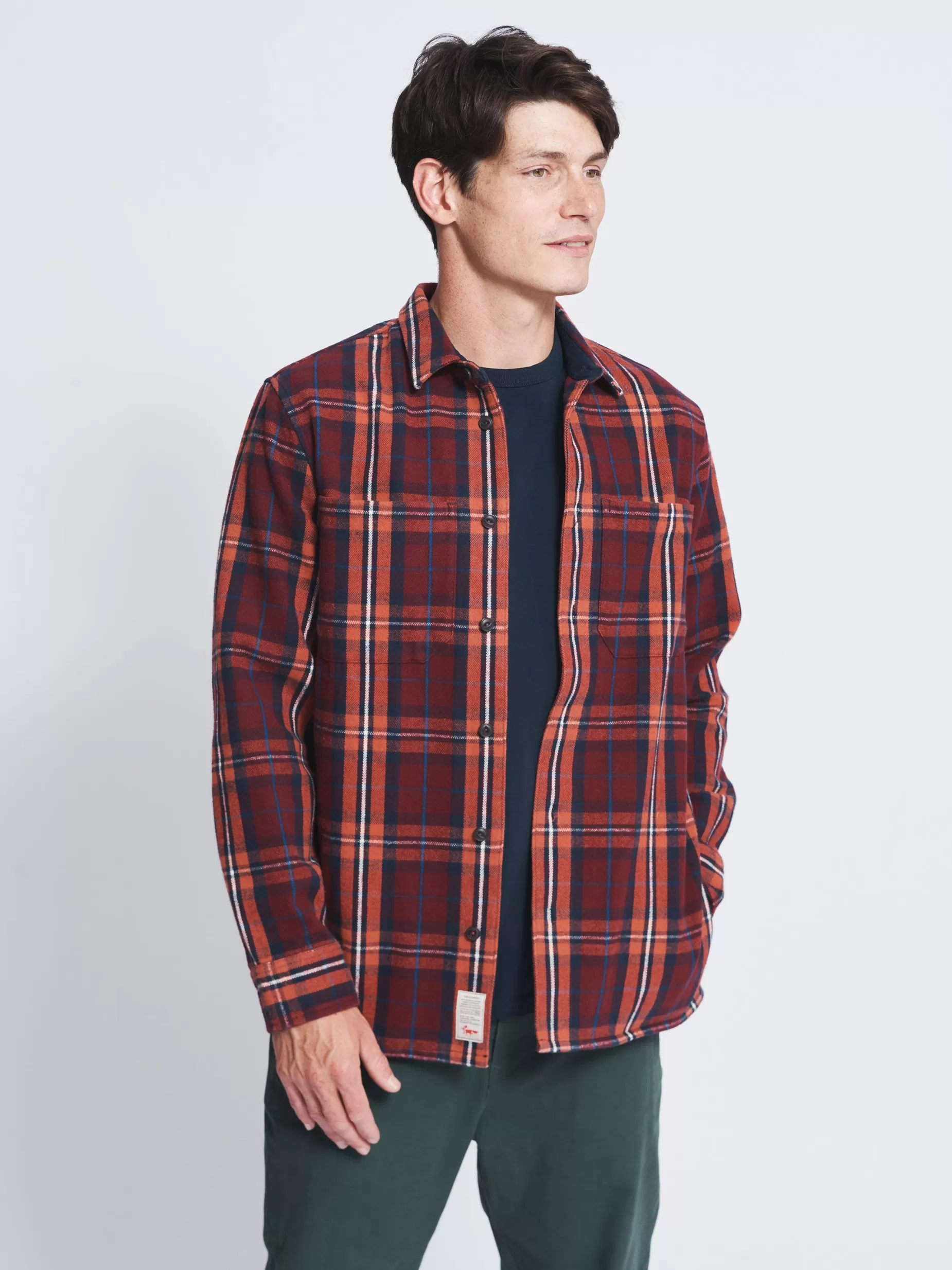 New Aubin Bircham Heavyweight Flannel Overshirt Bordeaux Check