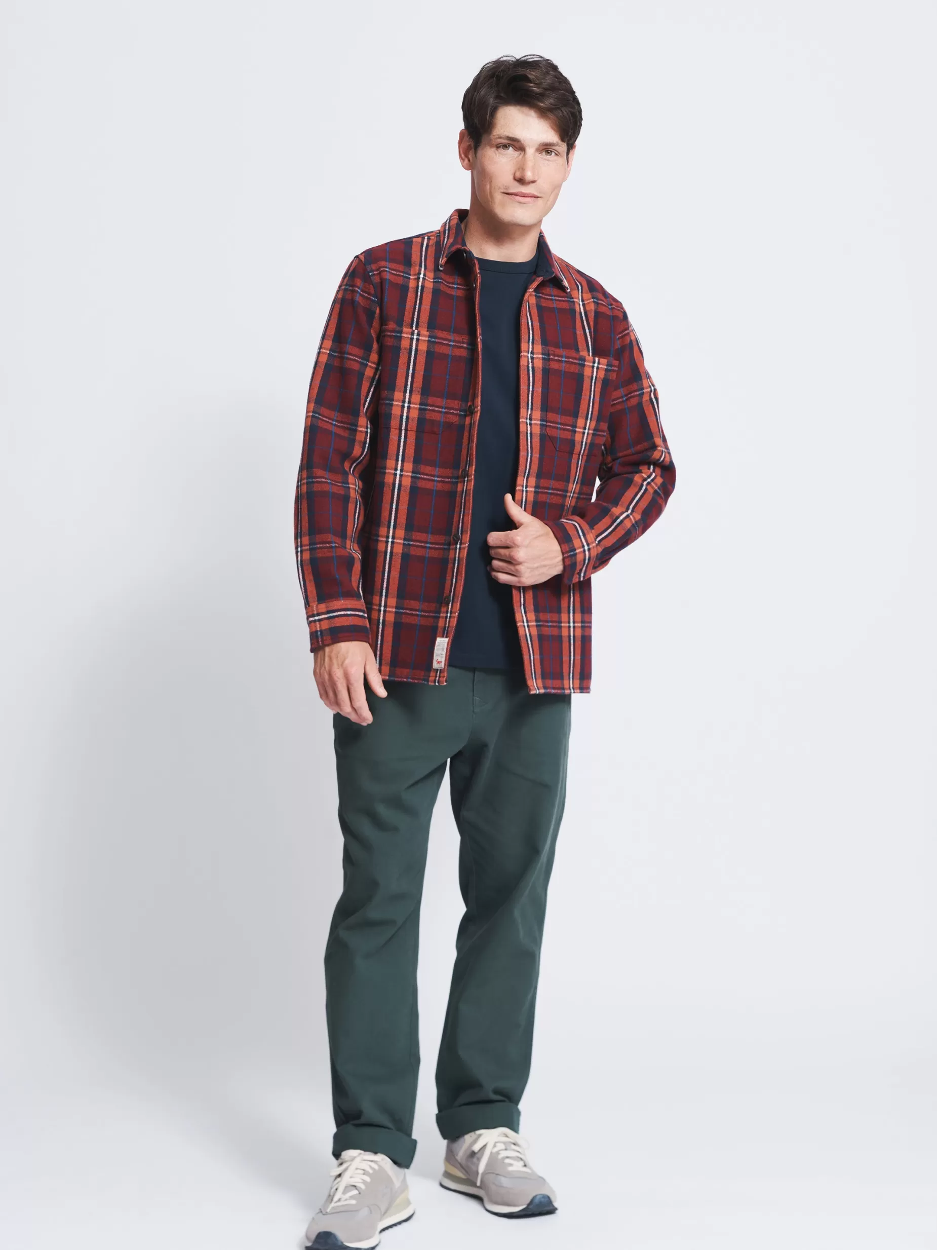 New Aubin Bircham Heavyweight Flannel Overshirt Bordeaux Check