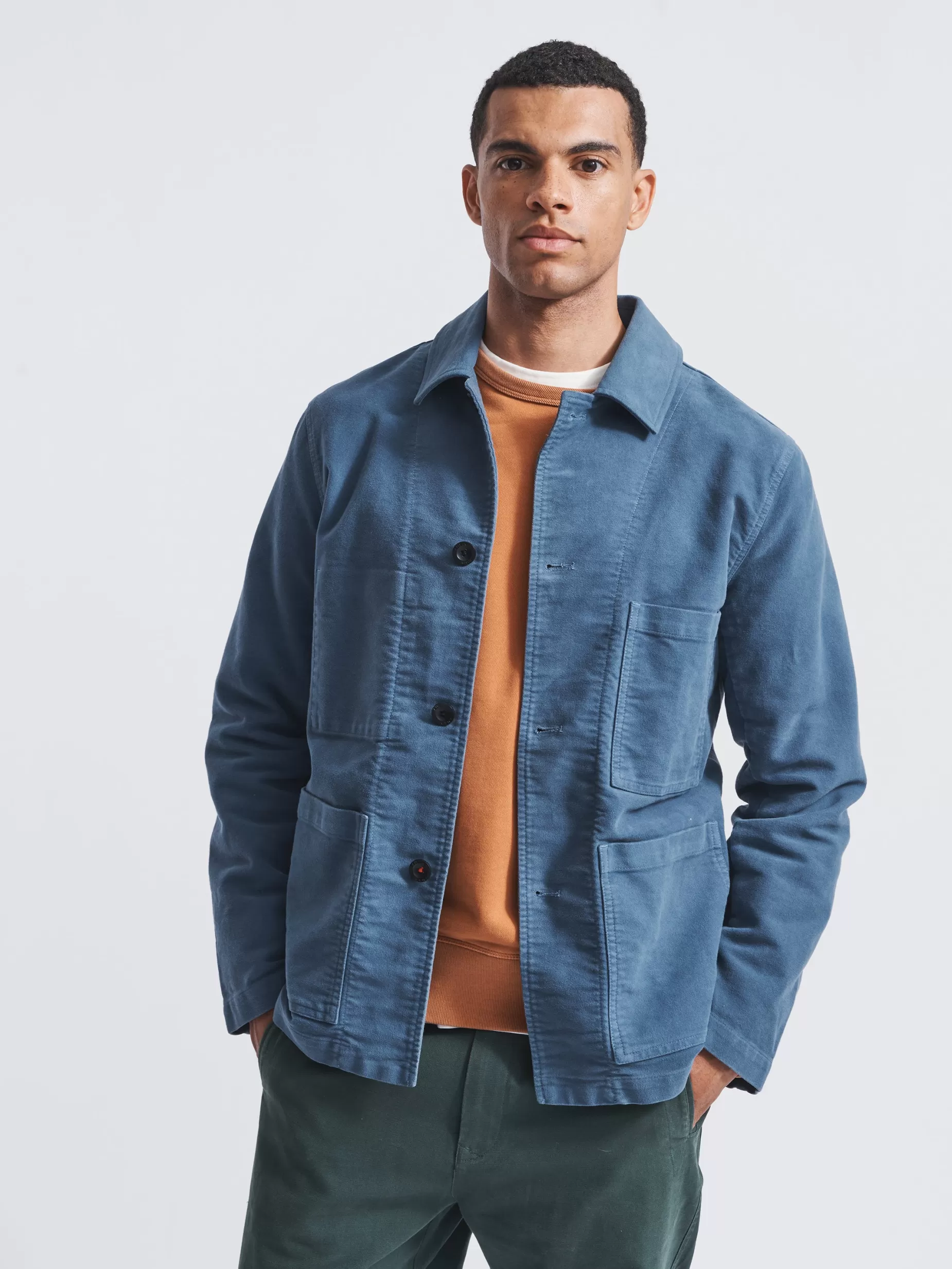 Outlet Aubin Combe Moleskin Worker Jacket Blue