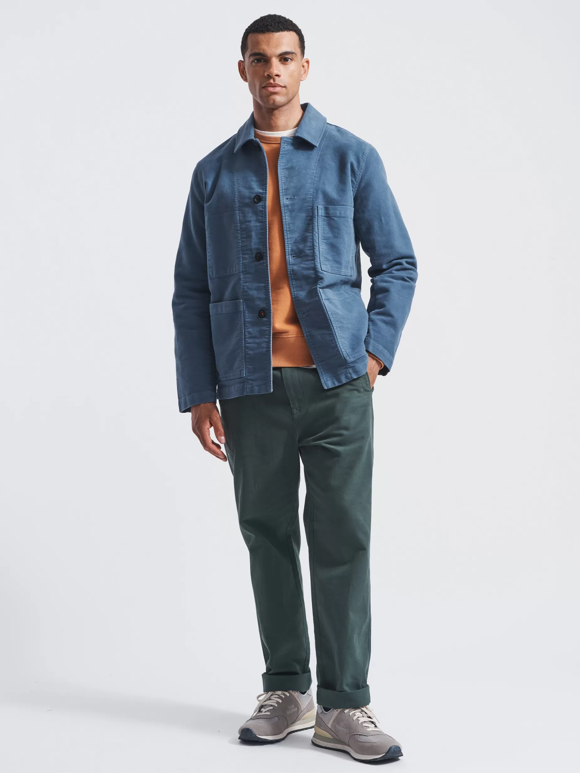 Outlet Aubin Combe Moleskin Worker Jacket Blue