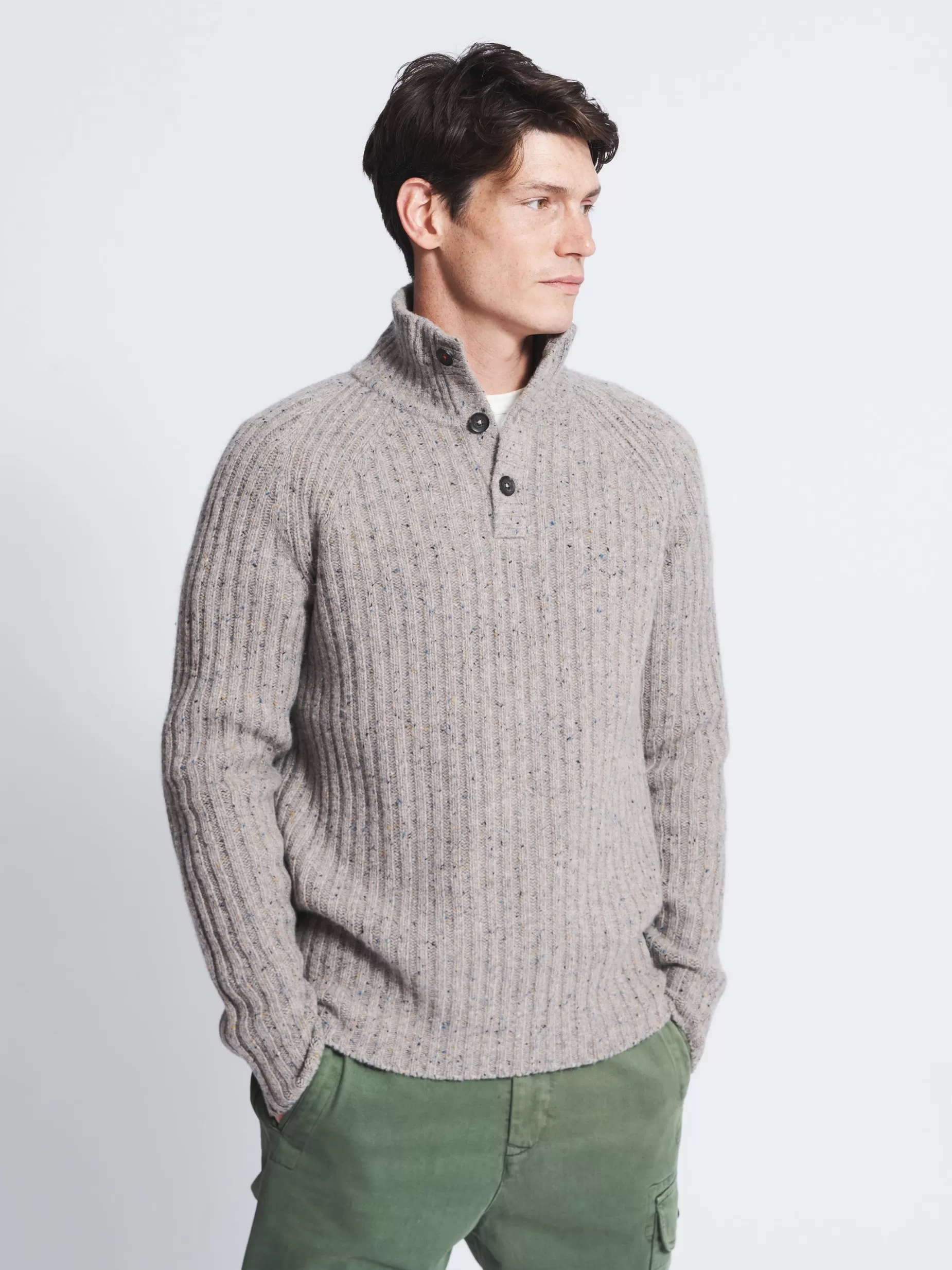 Shop Aubin Farnham Fisherman Rib Button Neck Natural