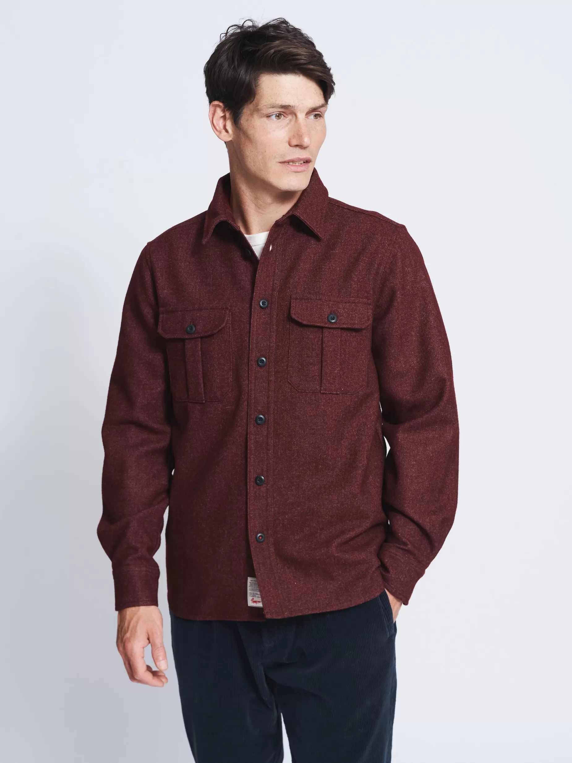 Shop Aubin Lysaghts Wool Overshirt Bordeaux