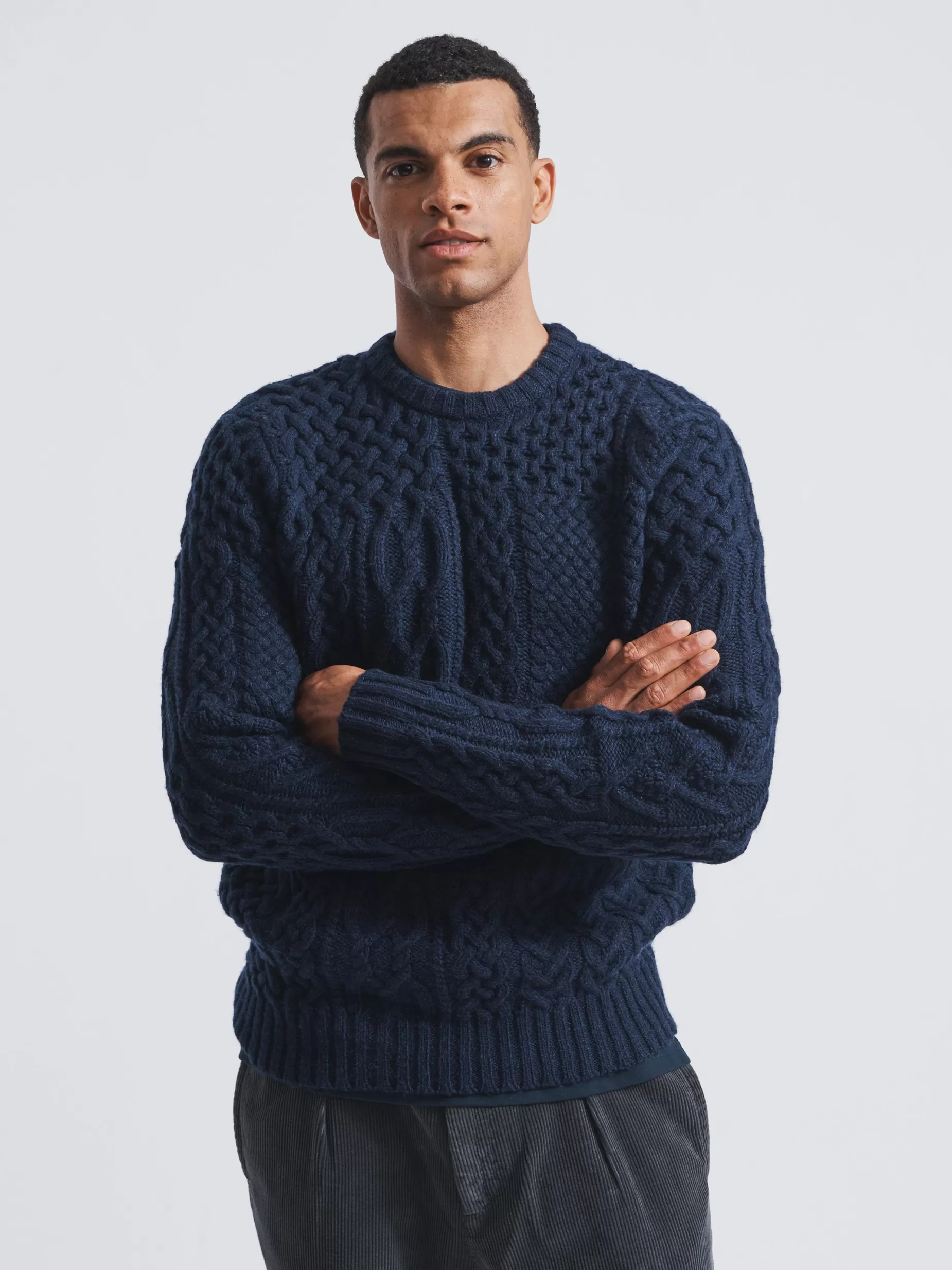 Hot Aubin Polperro Patchwork Cable Crew Navy