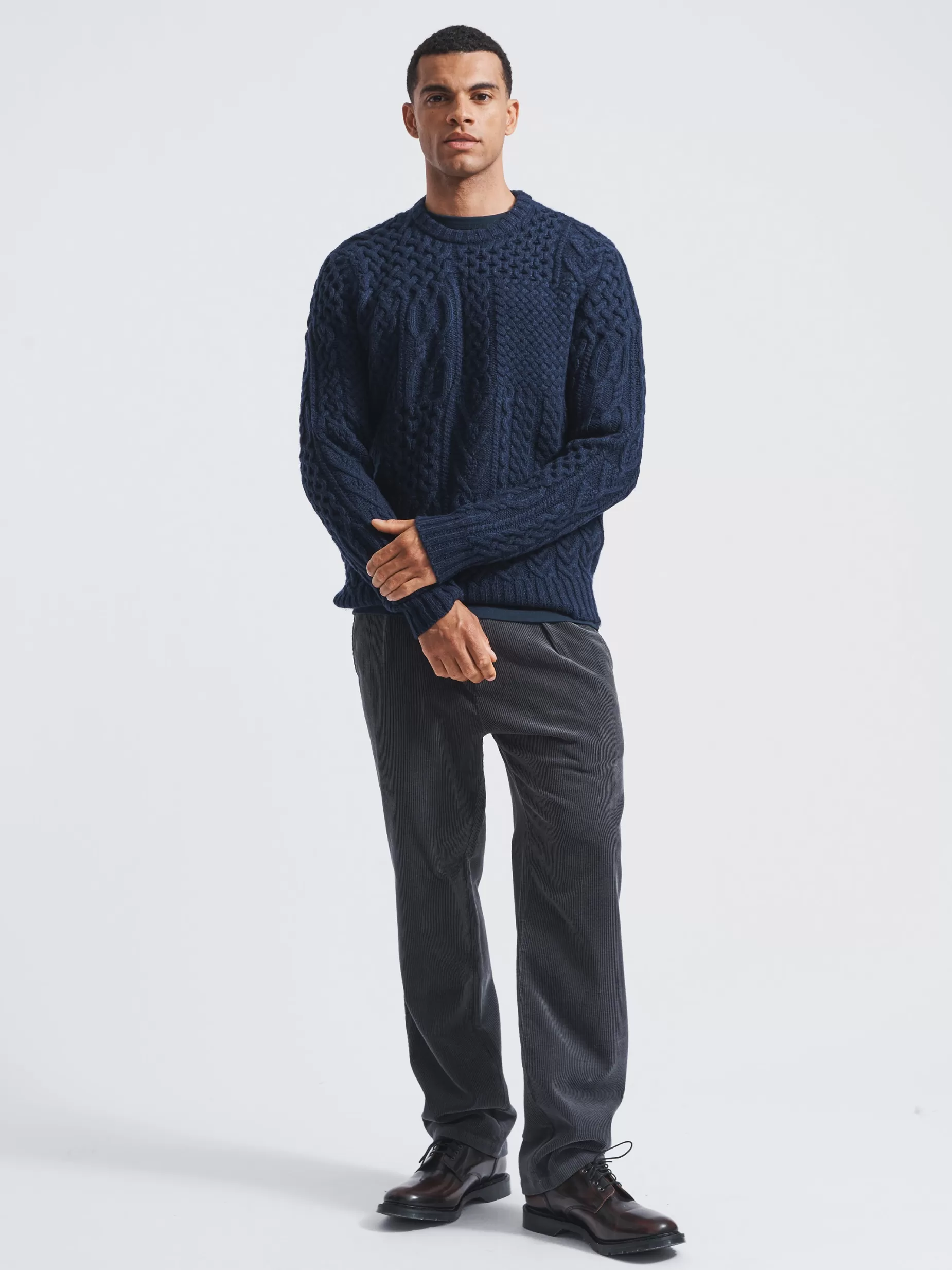 Hot Aubin Polperro Patchwork Cable Crew Navy