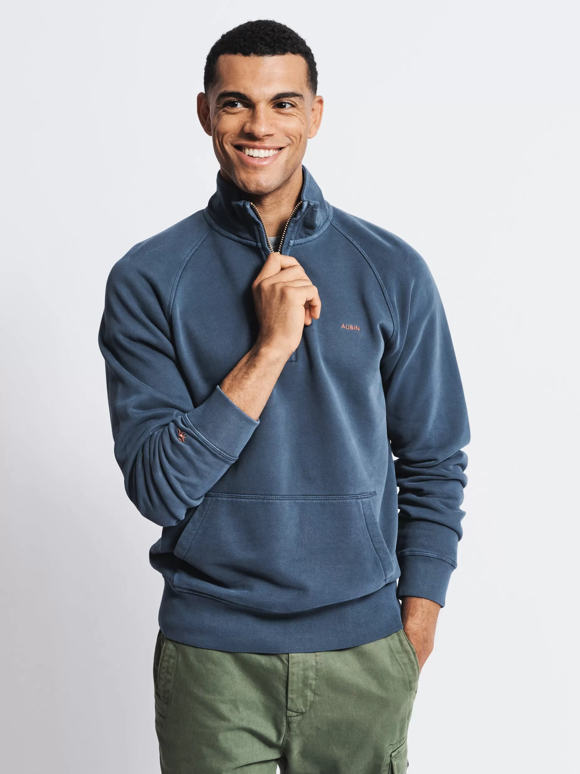 Shop Aubin Provost Zip Neck Navy