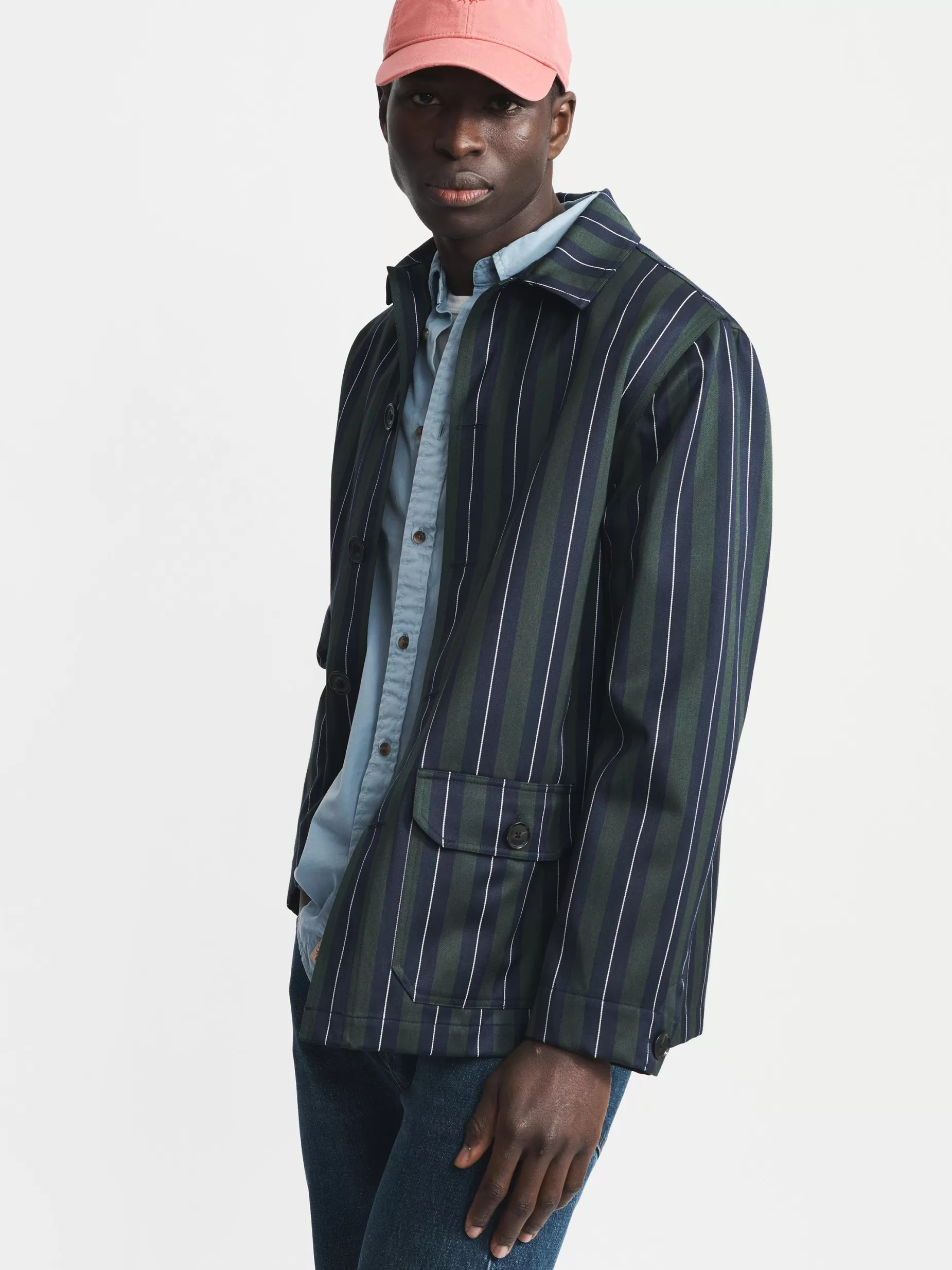 Fashion Aubin Spilsby Worker Jacket Navy Stripe