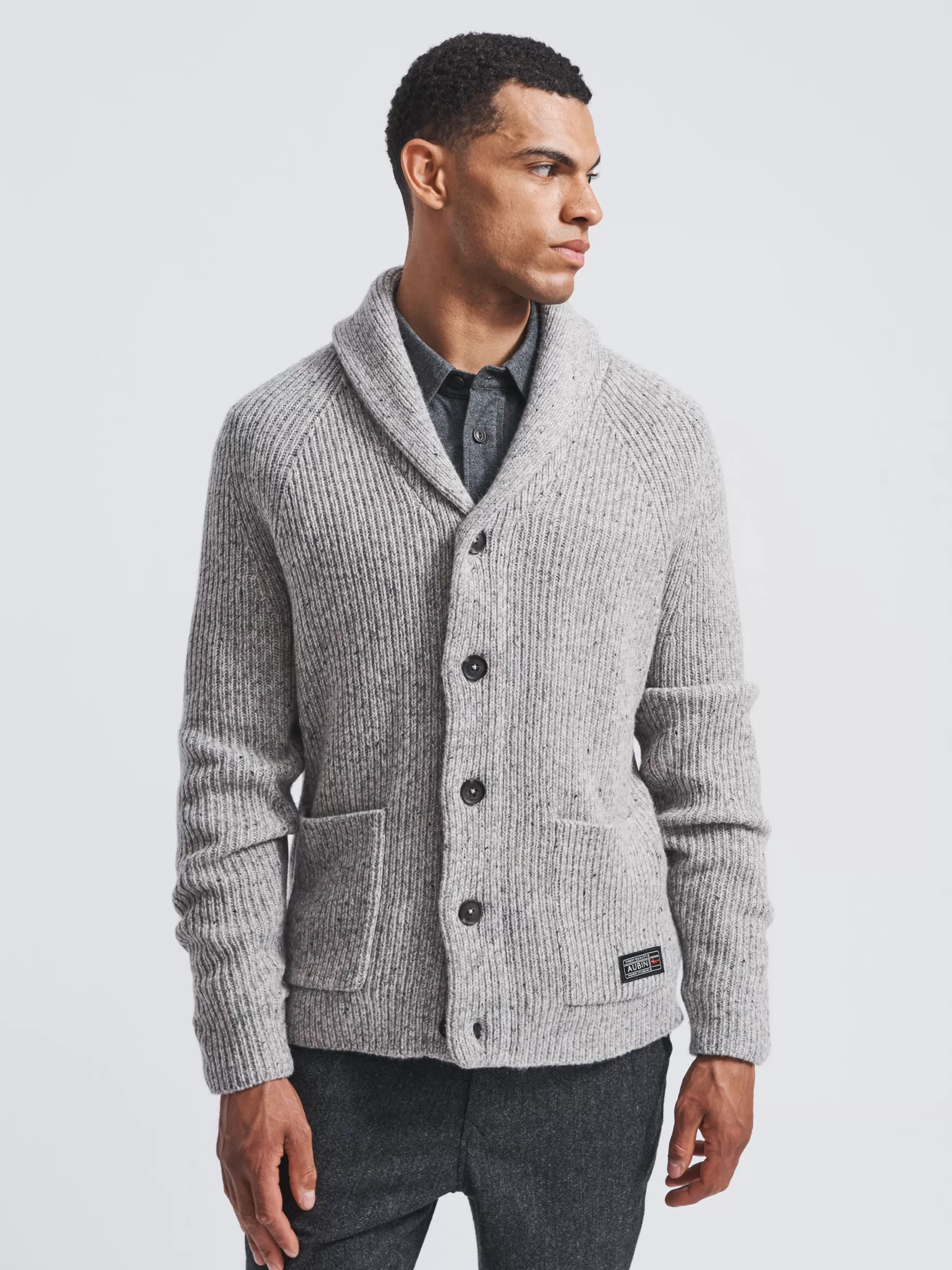 Cheap Aubin Studham Shawl Collar Cardigan Light Grey