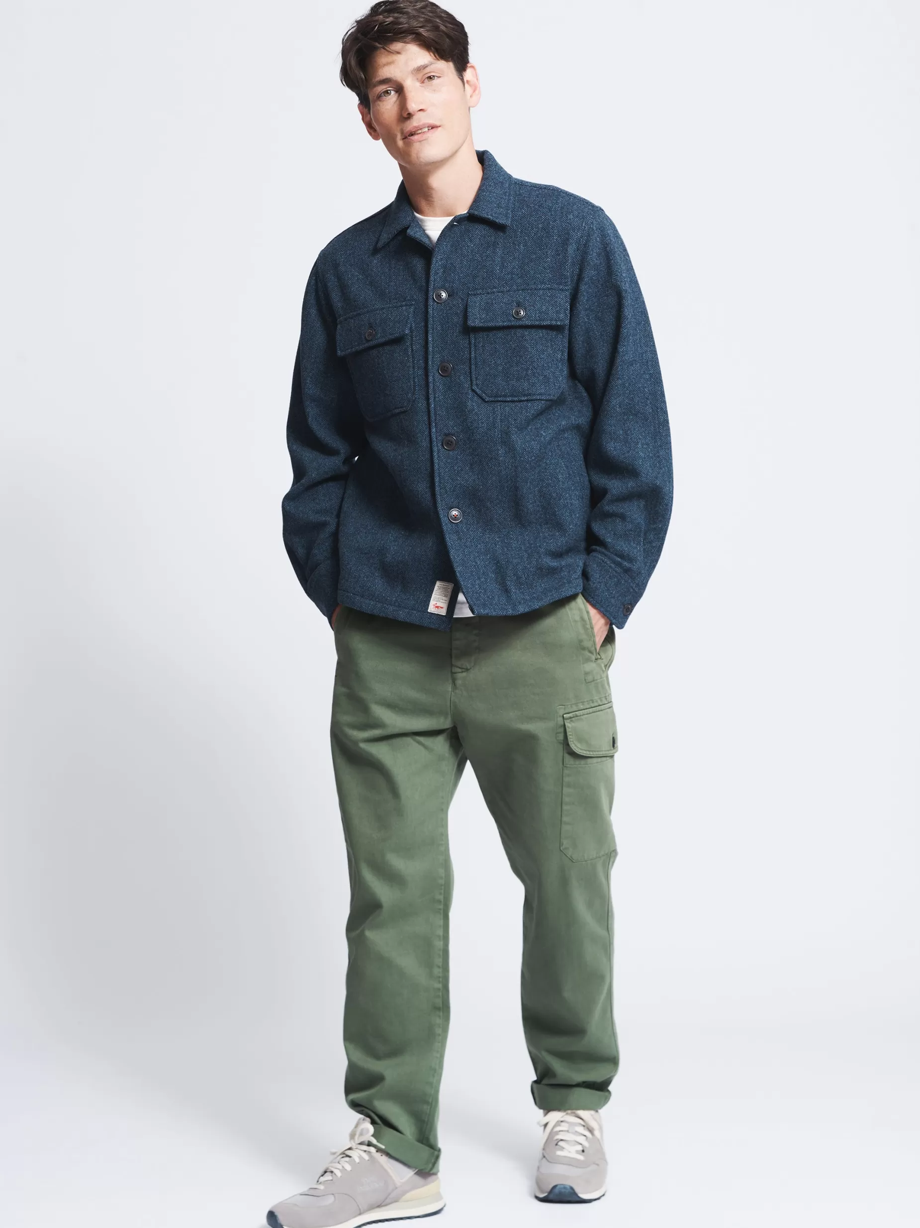 Hot Aubin Tilney Wool Overshirt Blue Herringbone