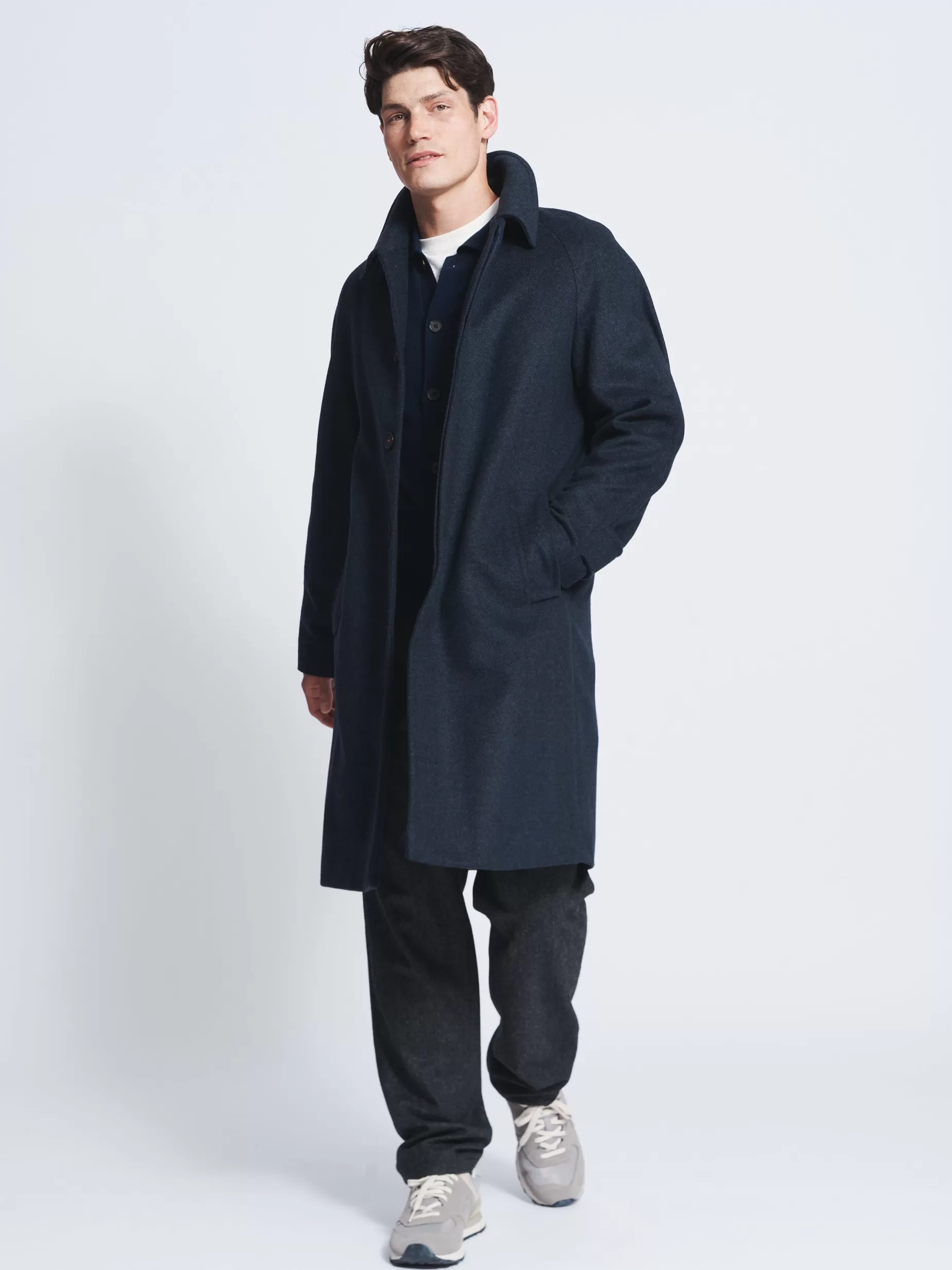 Cheap Aubin Turville Wool Overcoat Navy Herringbone